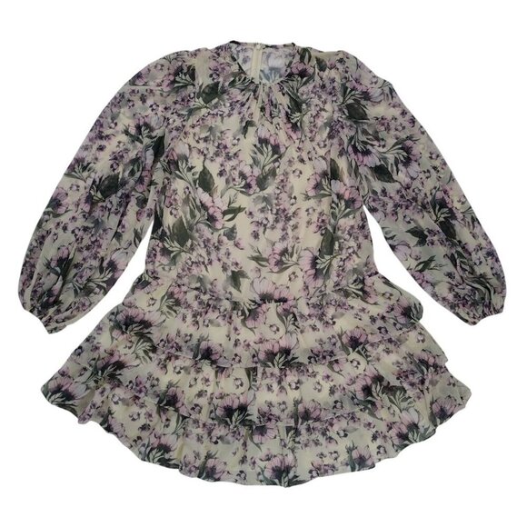 Iena For Mac Duggal Dresses & Skirts - Iena For Mac Duggal Floral Long Sleeve Tiered Dress Size 4 Sheer Ruffle Elegant.